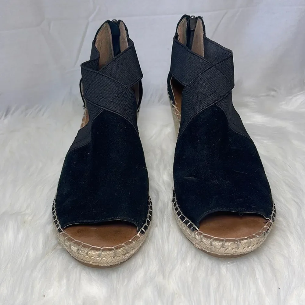 Gentle Souls Colleen Black Suede Elasticized Strap Espadrilles Sz‎ 7.5